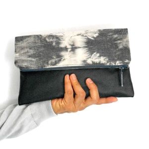 LEATHER & DENIM FOLDED PURSE/ MEDIUM CLUTCH